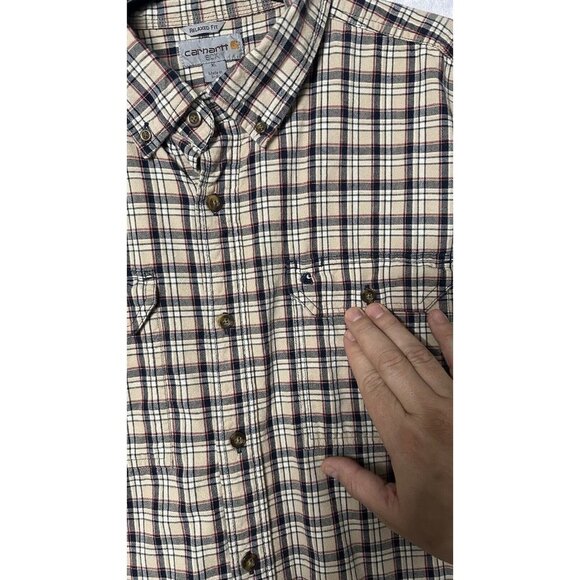 carhartt plaid button up shirt XL Men’s Cream Cotton Shirt‎ - Picture 6 of 7